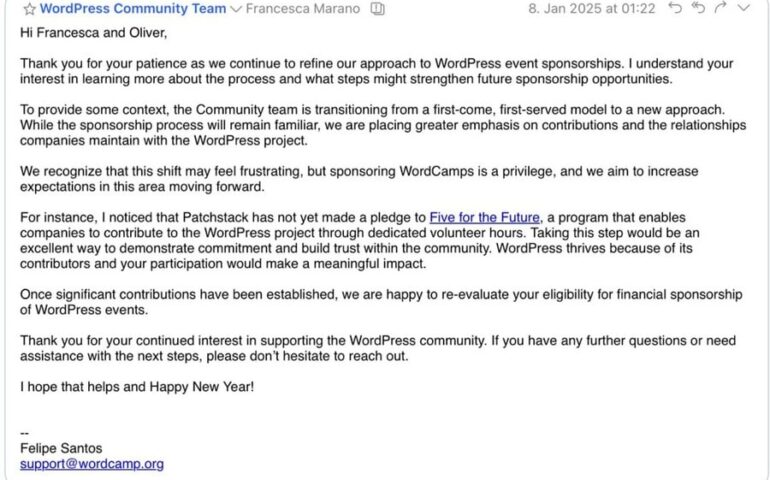 Patchstack’s Sponsorship Rejection for WordCamp Europe 2025 Sparks Controversy Over Contribution Criteria